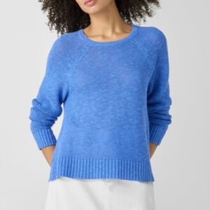 Eileen Fisher Organic Linen Cotton Crewneck Sweater Ultramarine Blue, Women's XS